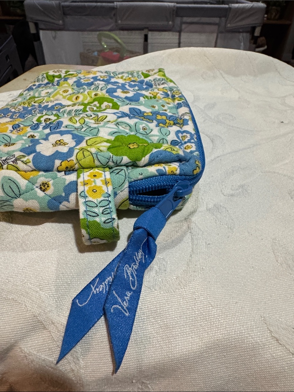 Floral Quilted Cosmetic Pouch - Blue & Green - Picture 2 of 4